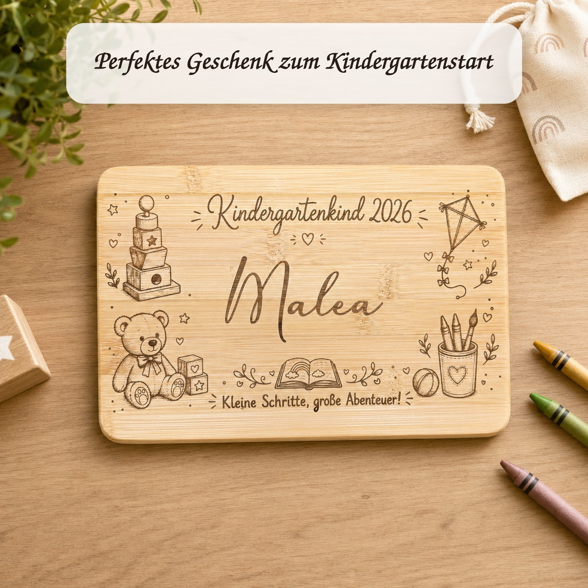 Personalisiertes Frühstücksbrettchen als perfektes Geschenk zum Kindergartenstart