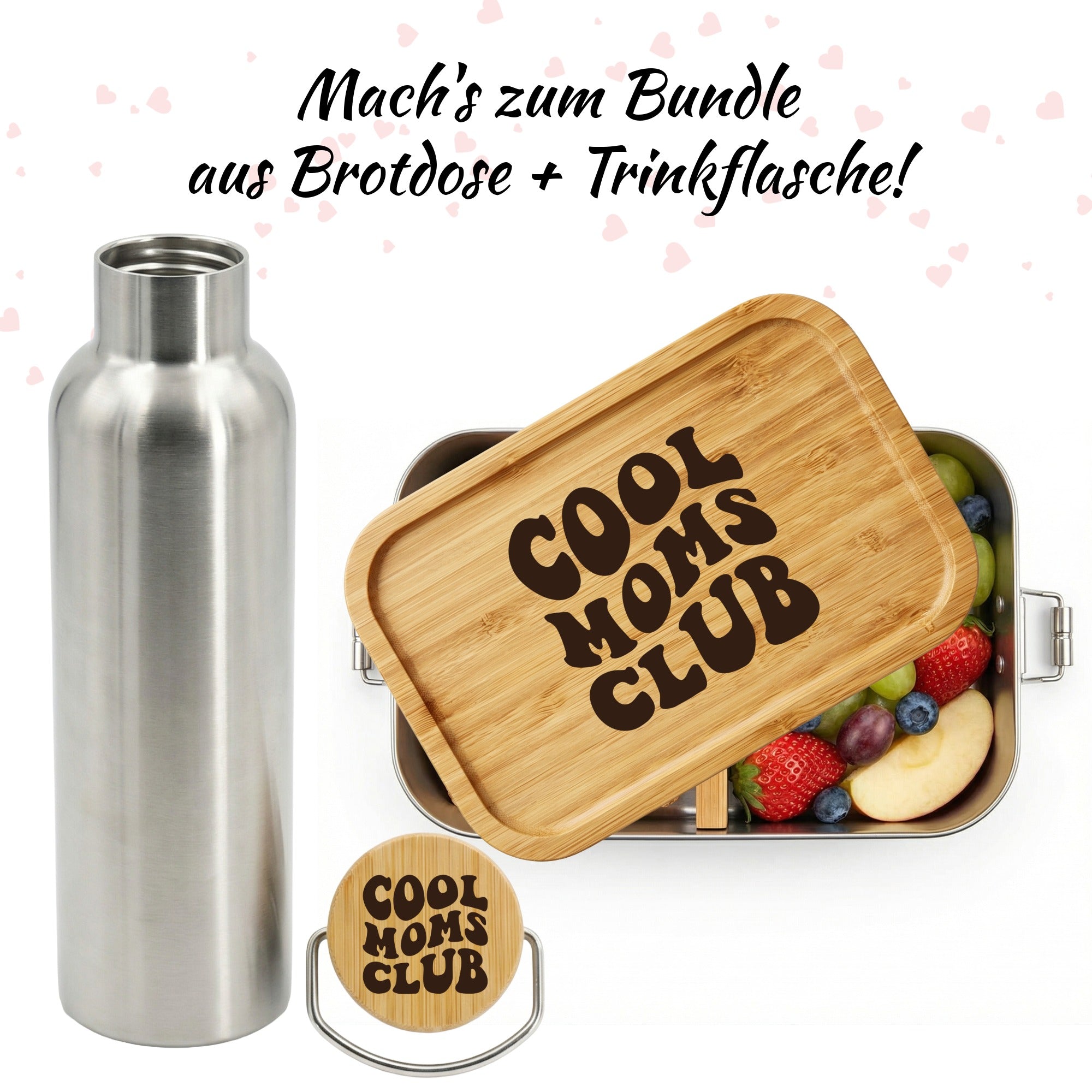 Lunchbox „Cool Moms Club“ mit optionaler Edelstahl Trinkflasche als nachhaltiges Set