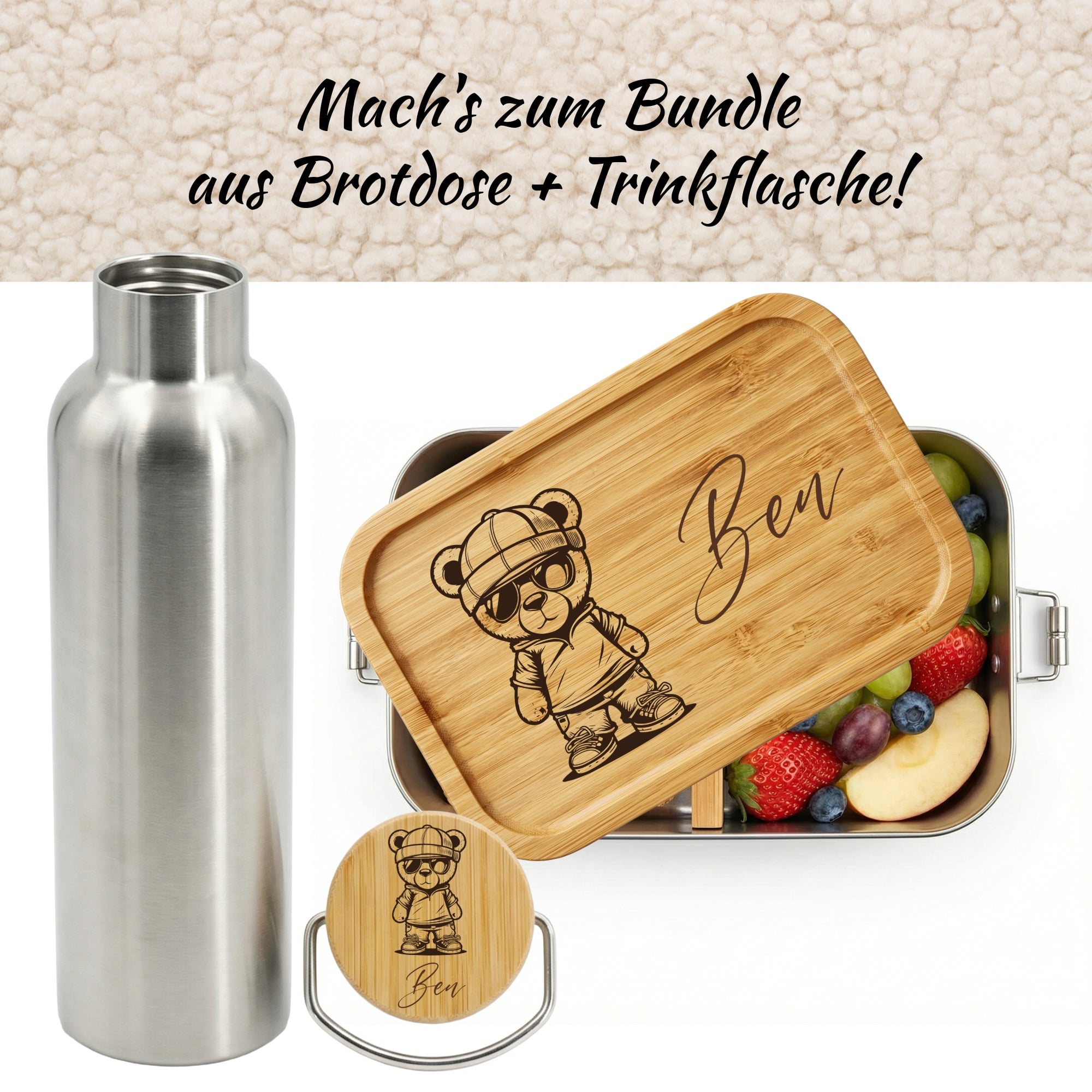 Lunchbox Set aus Brotdose und Edelstahl-Trinkflasche mit CoolTeddy-Motiv