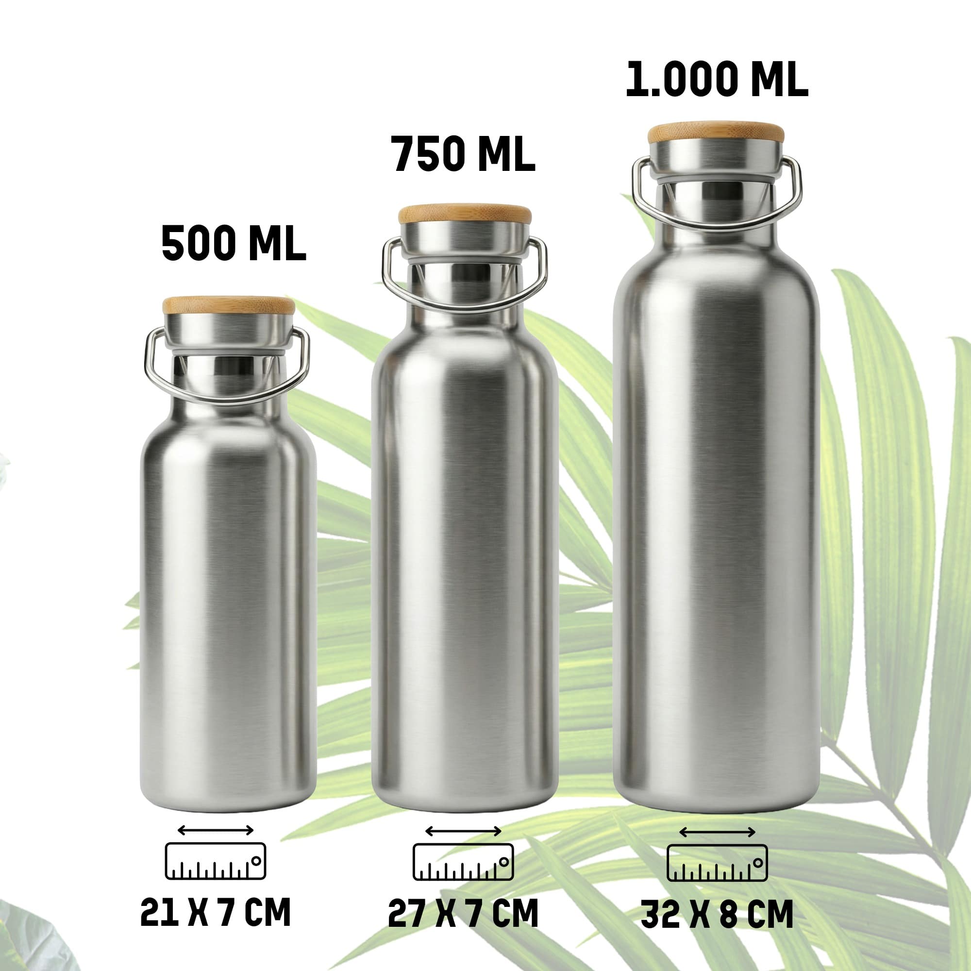 Vergleich der Flaschengrößen 500ml 750ml 1000ml Edelstahl