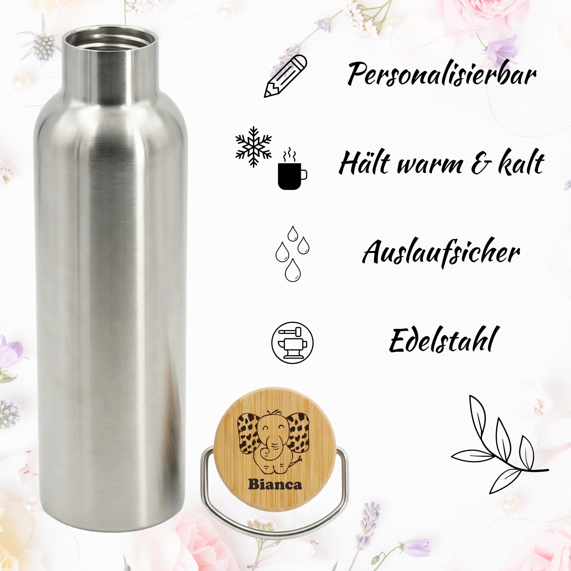 Lunchbox aus Edelstahl mit herausnehmbarer Bambus Trennwand für Snacks und Brot