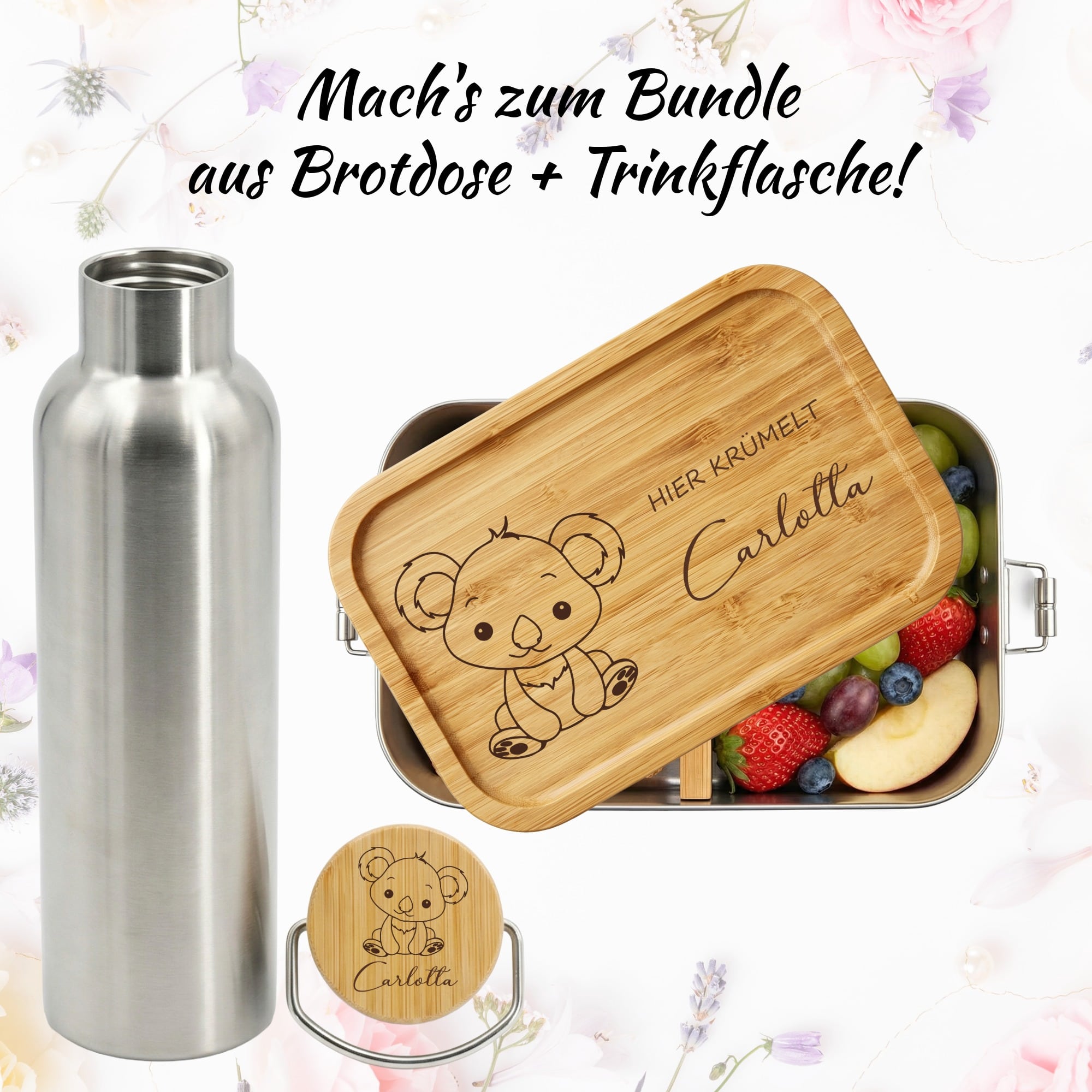 Lunchbox und Trinkflasche mit Koala Gravur als Bundle