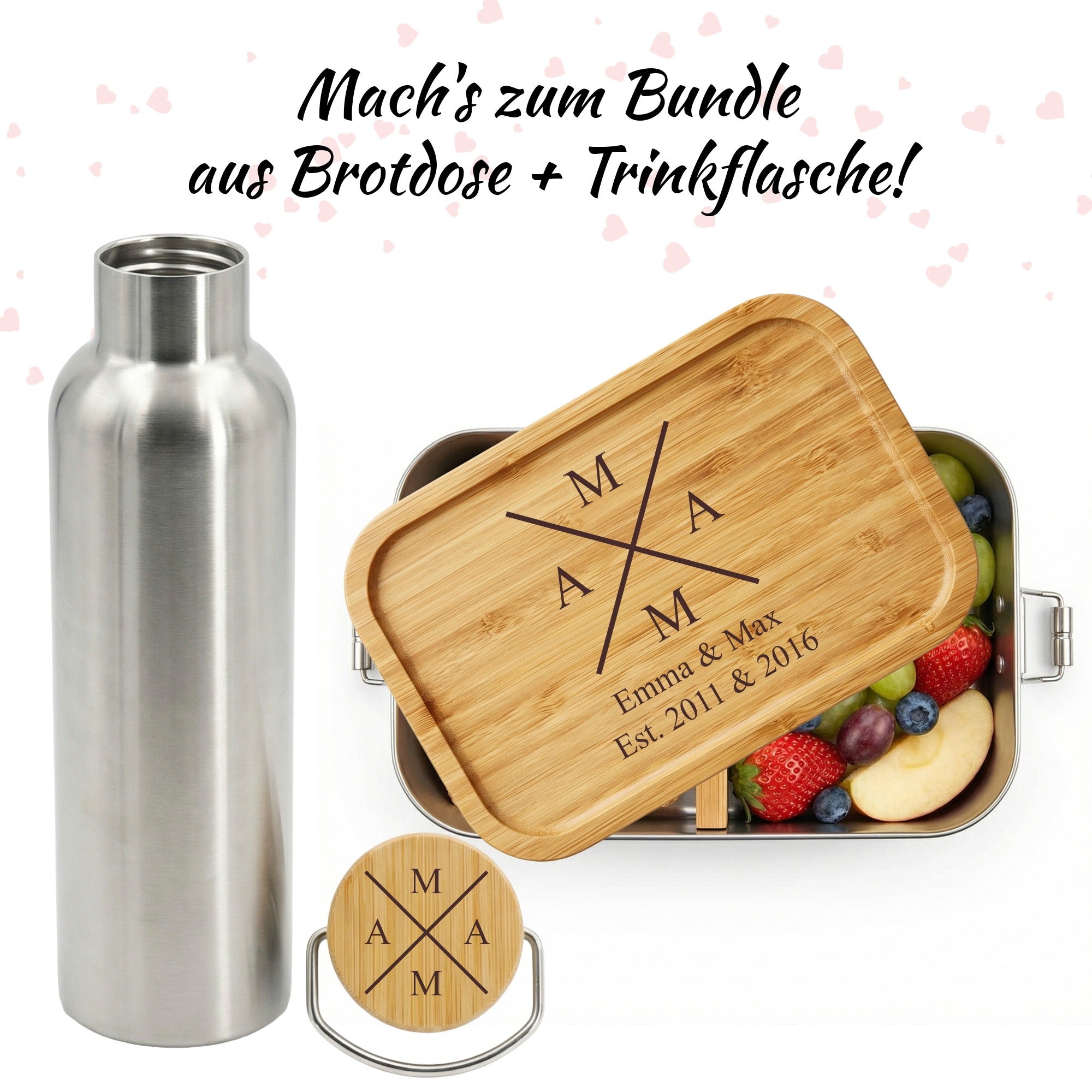 Edelstahl Brotdose Mama mit Kreuzmotiv und Namensgravur unter dem Design