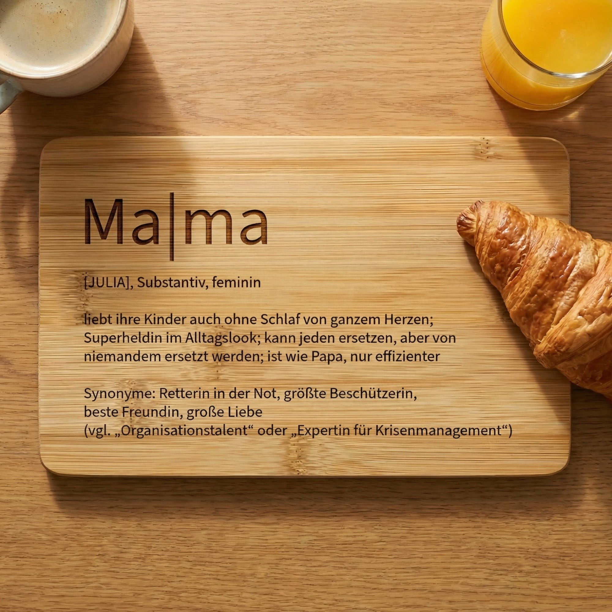 Personalisiertes Bambus Frühstücksbrett Mama Definition mit Name