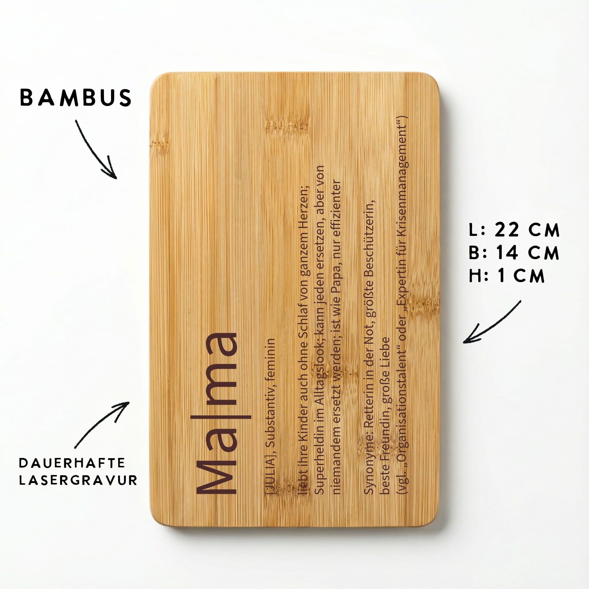Bambus Schneidebrett 22x14 cm mit Mama Definition Gravur