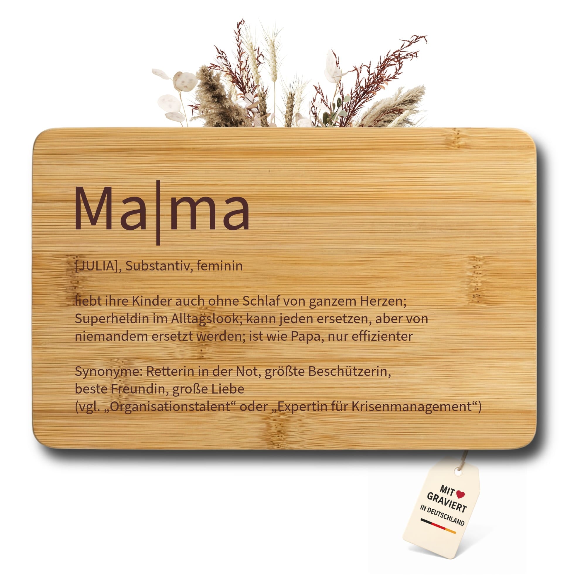 Detailansicht personalisiertes Frühstücksbrett mit Wunschtext