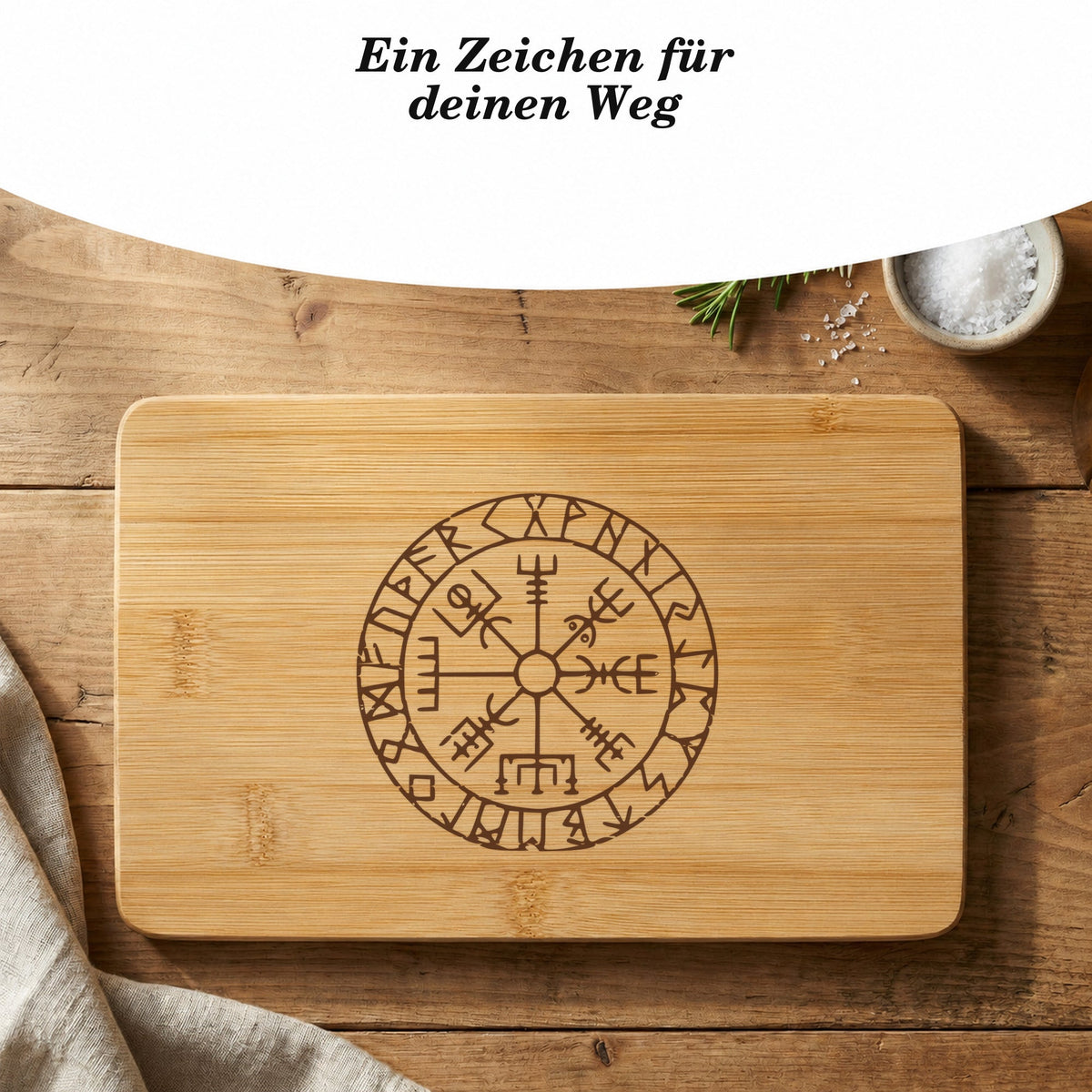 Vegvísir-Bambusbrettchen mit Geschenktext Ein Zeichen für deinen Weg