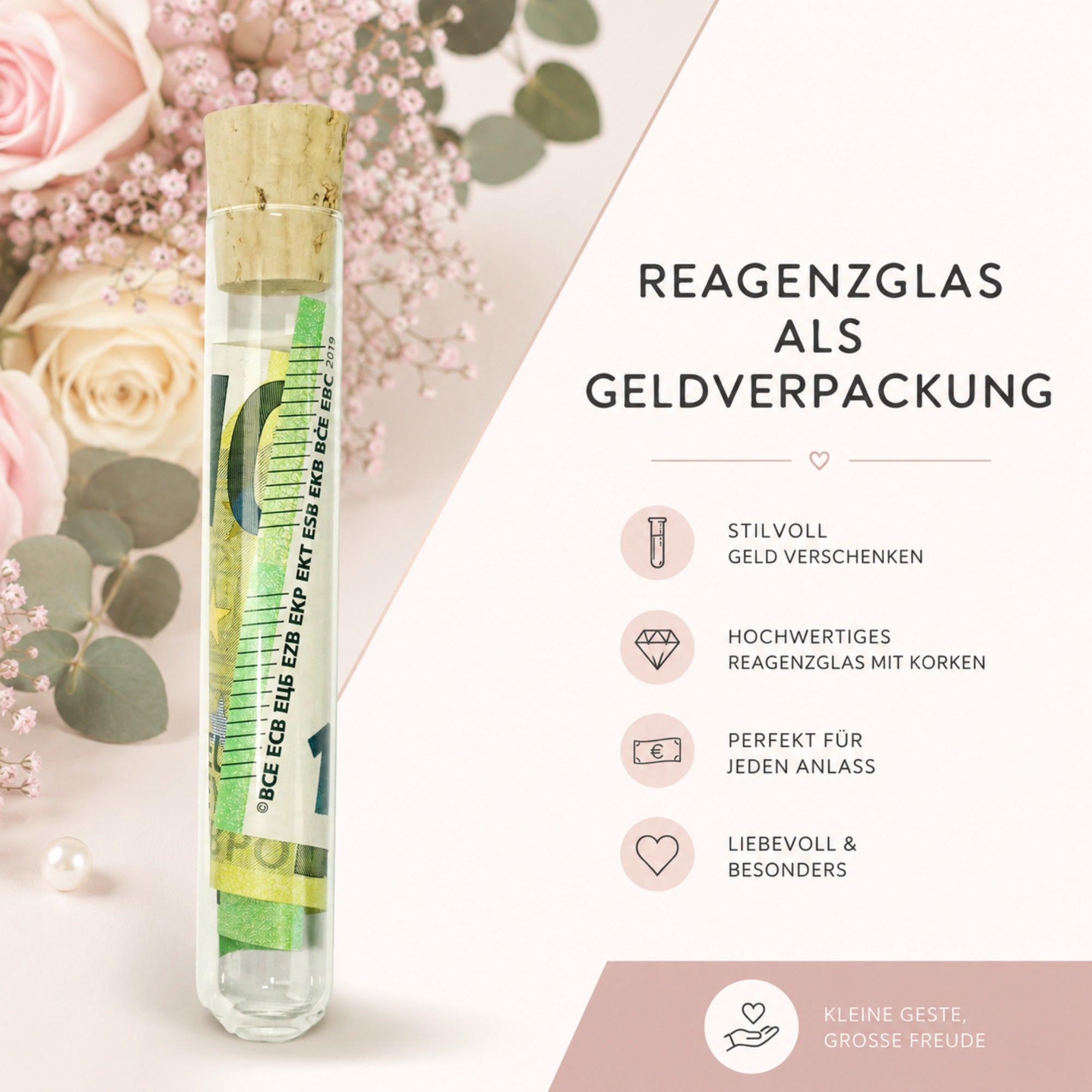 Reagenzglas als stilvolle Geldverpackung für Hochzeit und besondere Anlässe