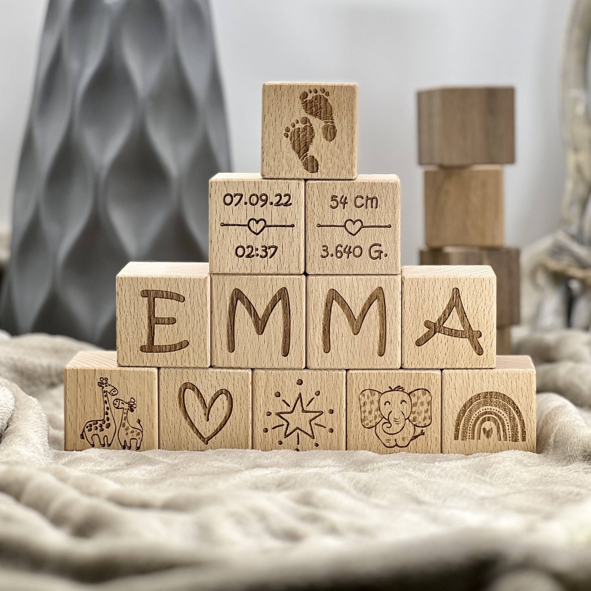 Holzwürfel "Geburt"
