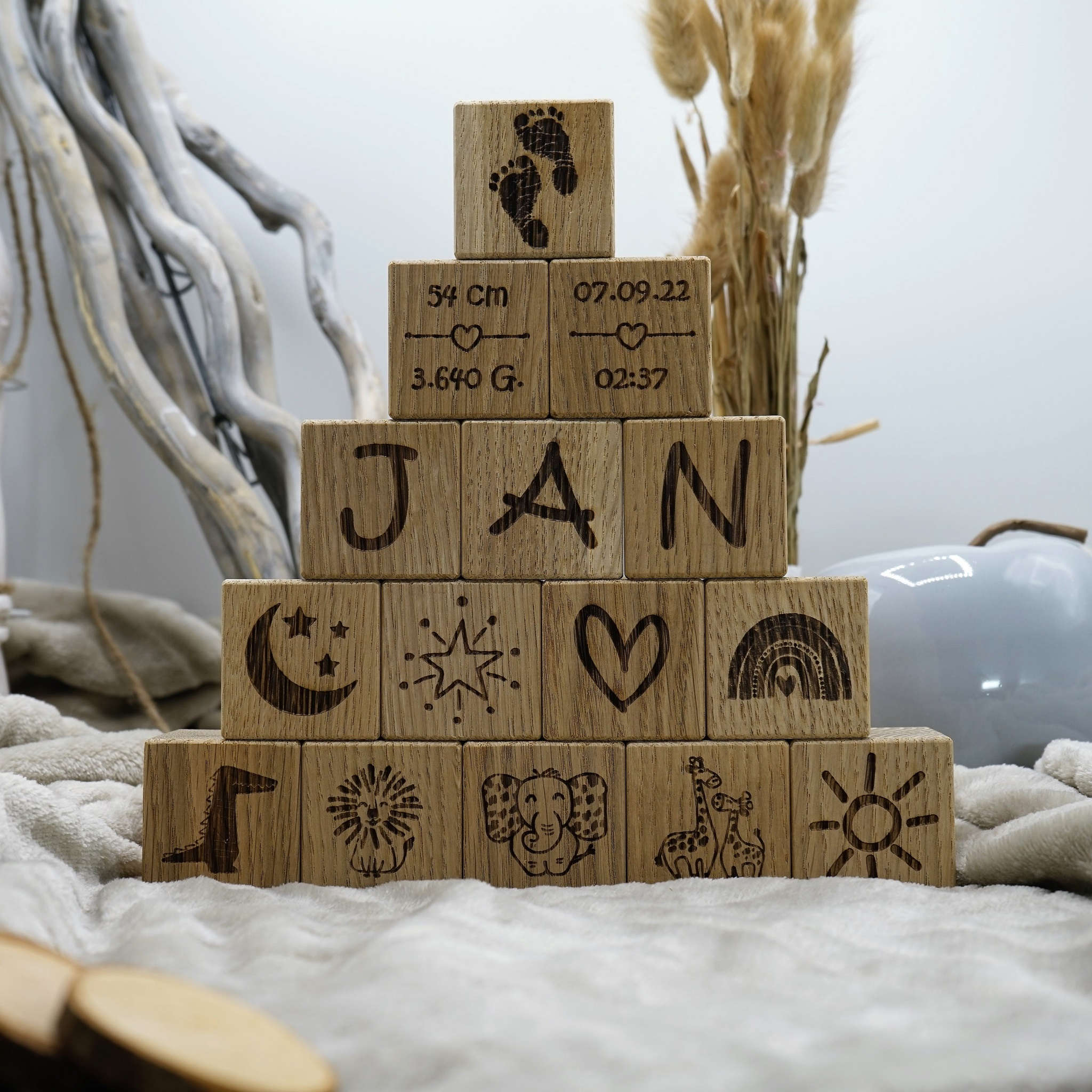 Holzwürfel "Geburt"