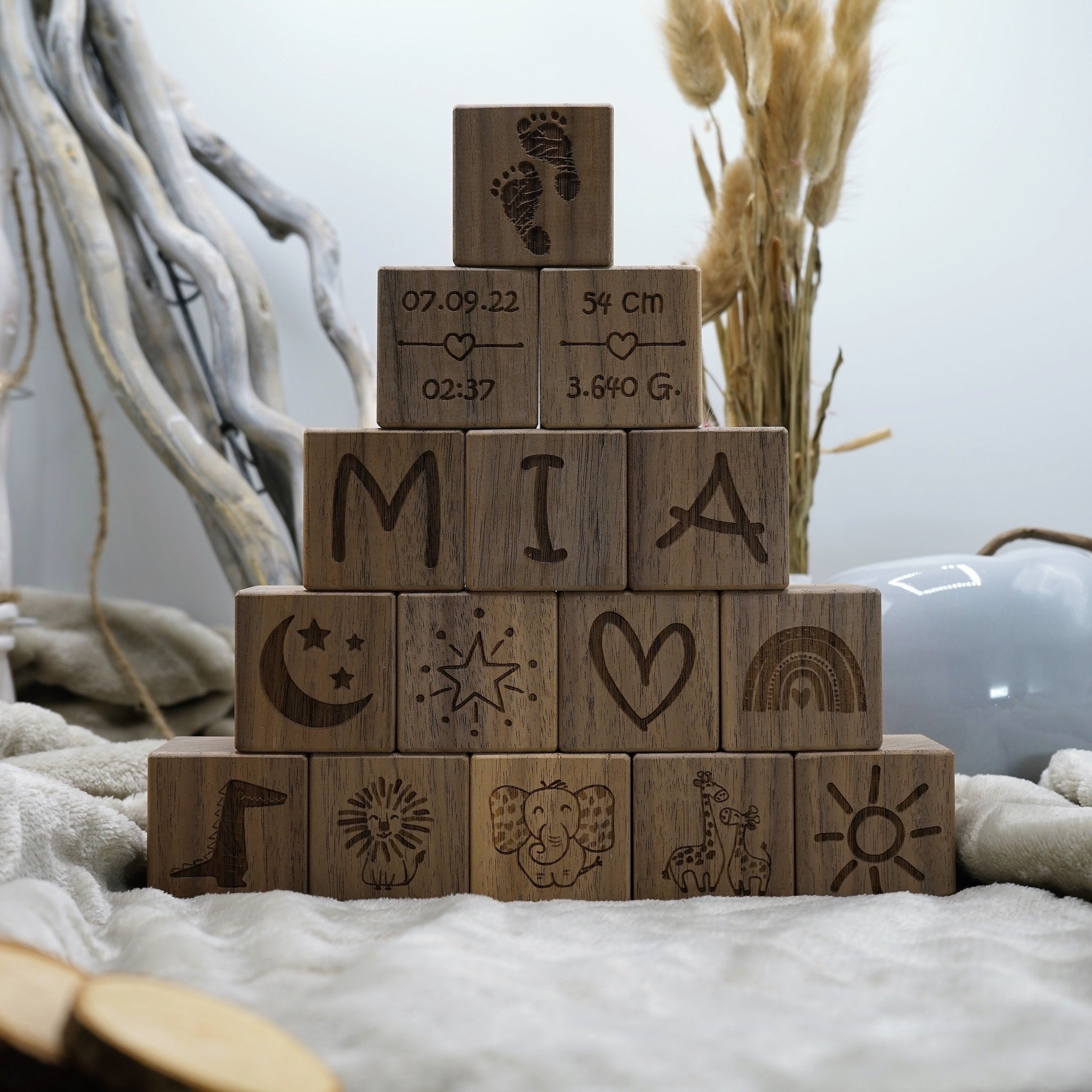 Holzwürfel "Geburt"