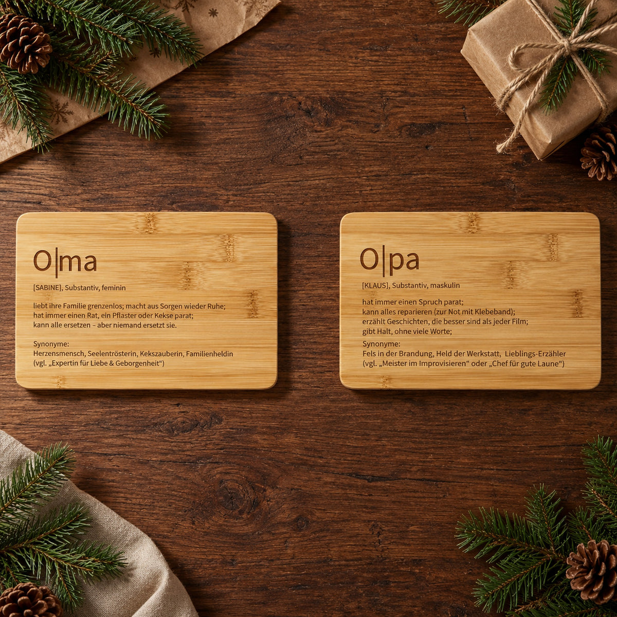 Personalisierte Geschenke für Oma und Opa: Frühstücksbrettchen Oma und Opa mit Gravur
