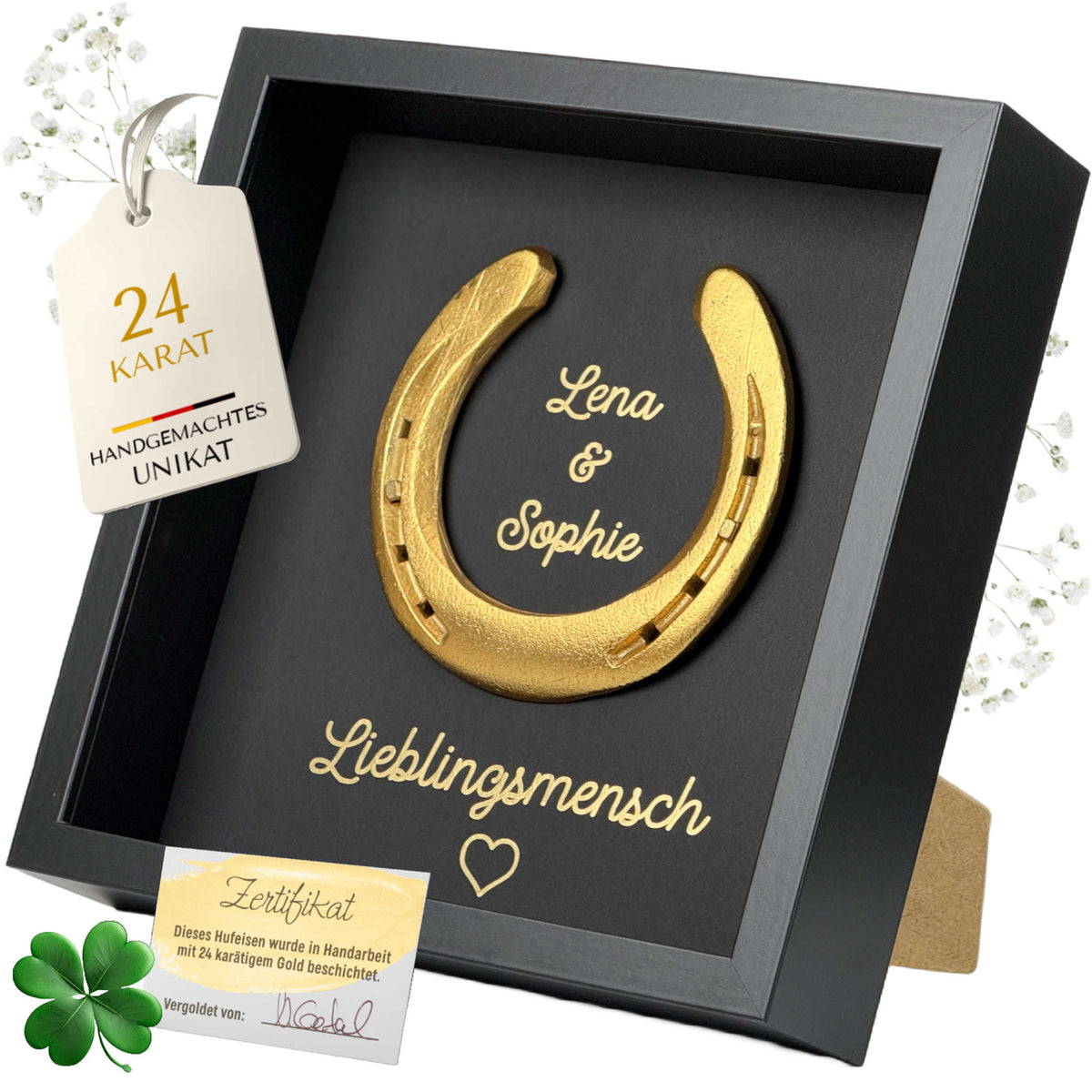 Geschenk für den Lieblingsmenschen – Vergoldet (24 Karat) / schwarzer Rahmen