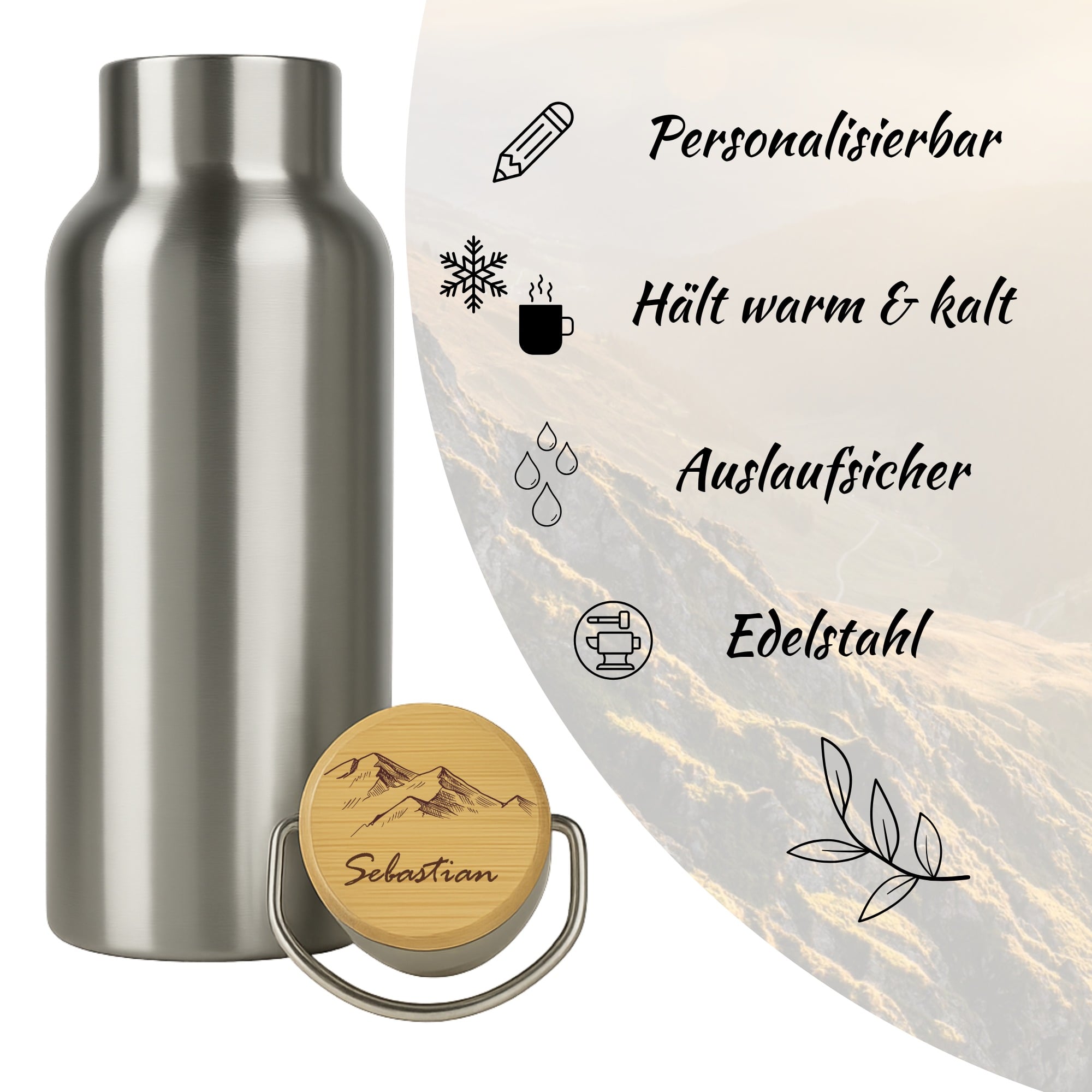 Trinkflasche Edelstahl "Wanderlust"