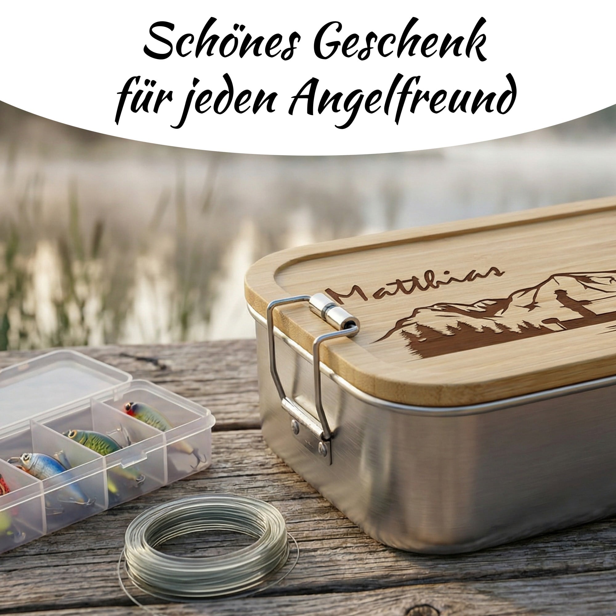 Angler Brotdose auf Steg – Geschenk für Angler und Fischer