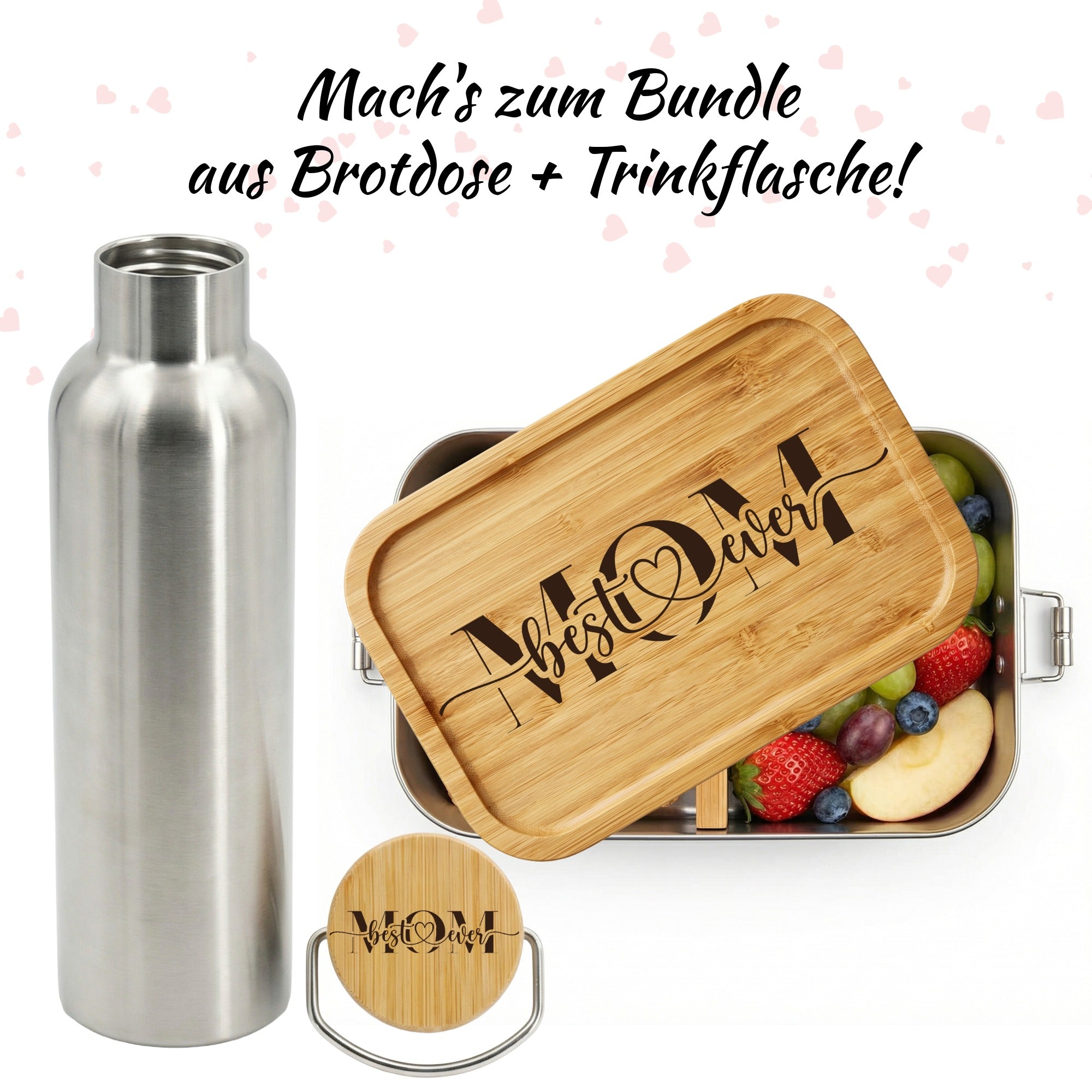 Lunchbox und Trinkflasche Bundle aus Edelstahl mit Bambusdeckel