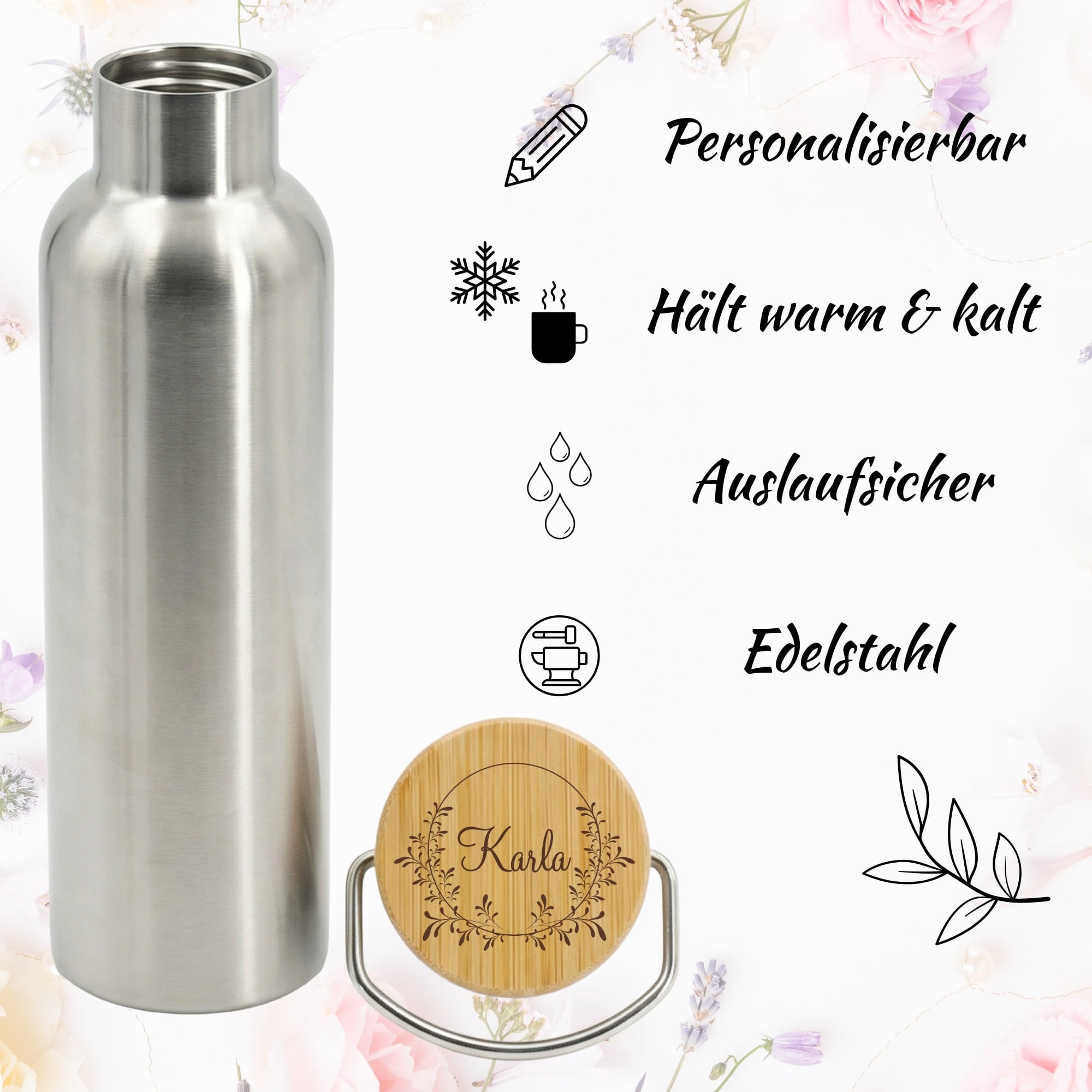 Personalisierbare Edelstahl-Trinkflasche passend zur Brotdose