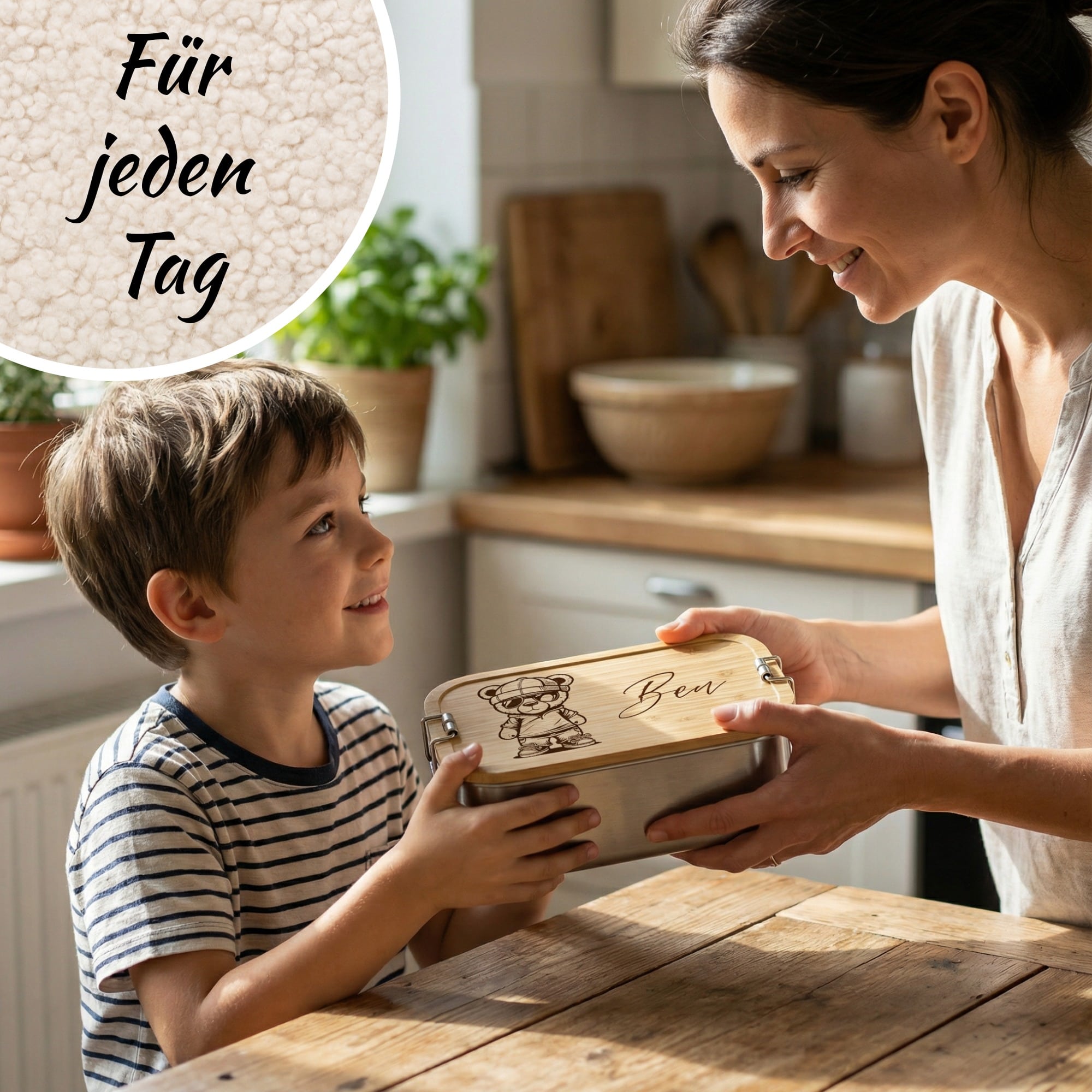 Personalisierte Brotdose CoolTeddy im Alltag – Geschenk für Kinder