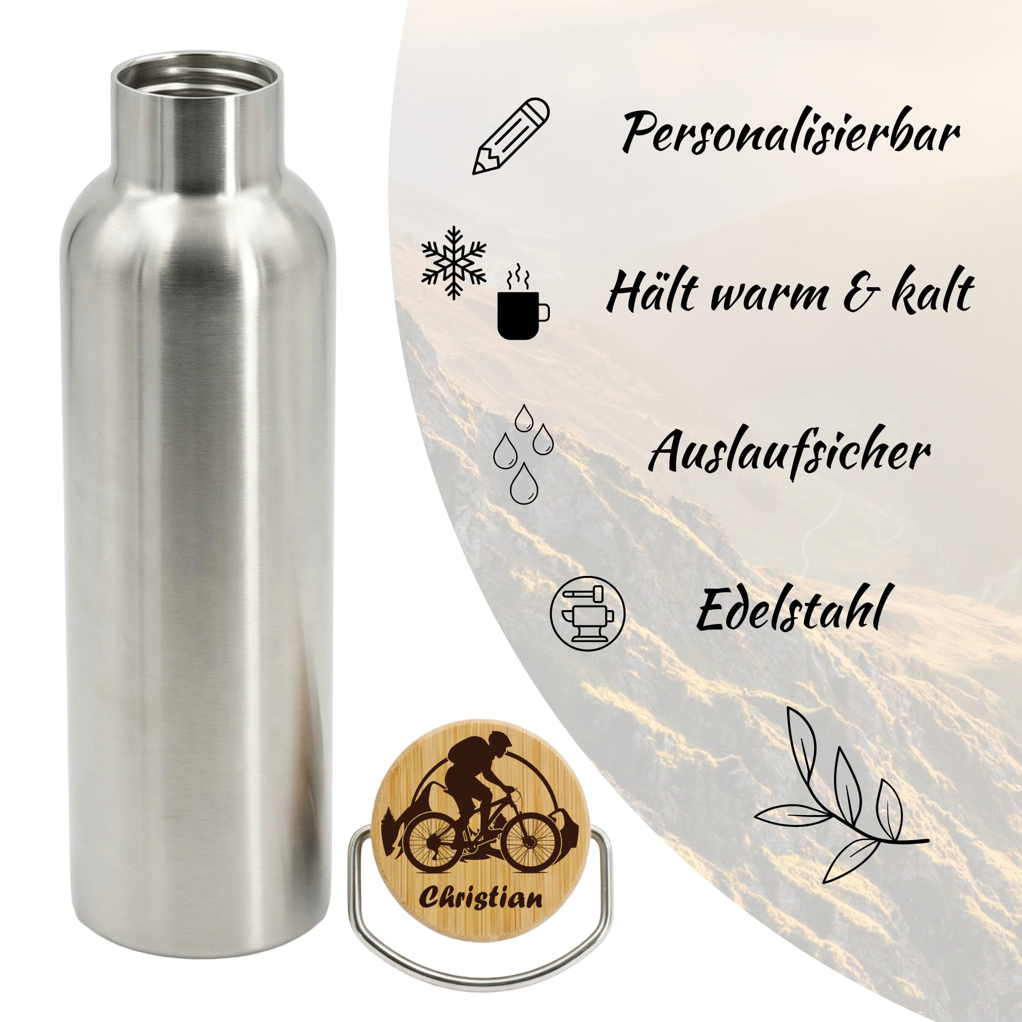 Lunchbox aus Edelstahl mit herausnehmbarer Bambus Trennwand für Snacks und Mahlzeiten