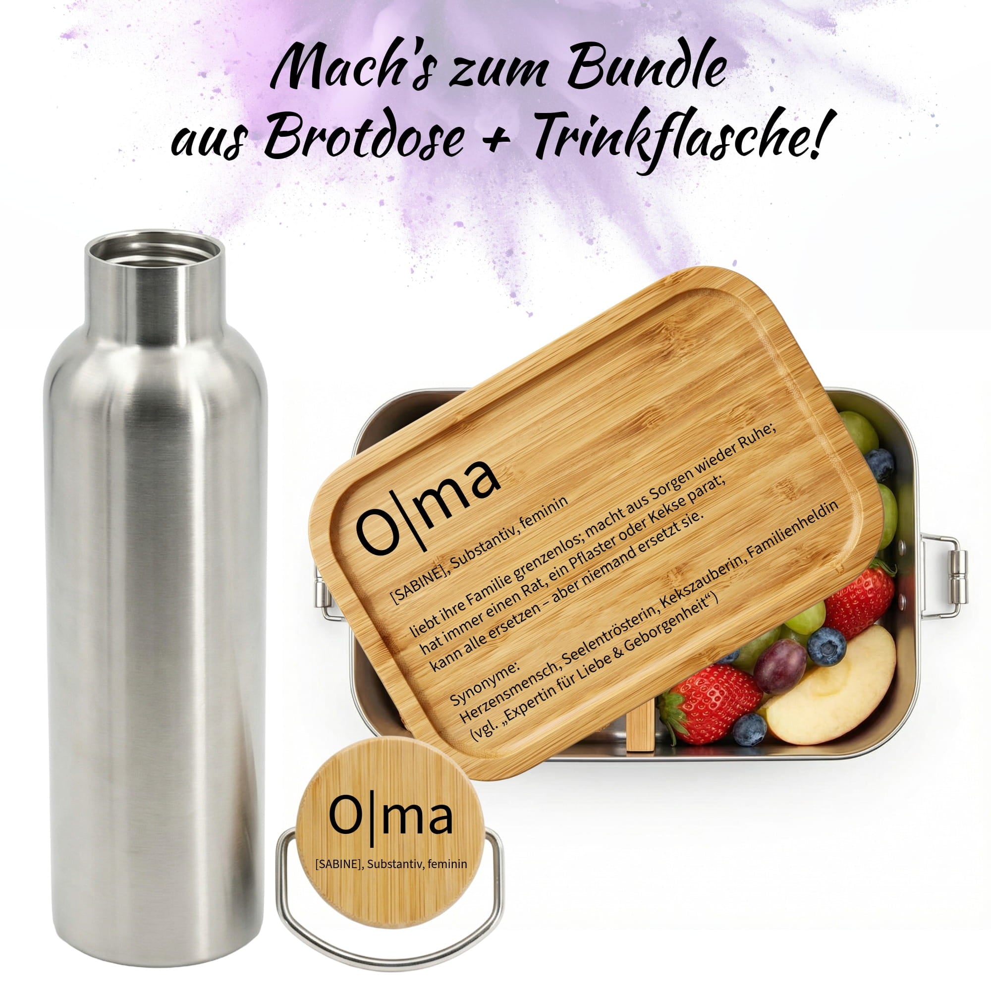 Geschenk-Bundle Brotdose und Trinkflasche für Oma aus Edelstahl