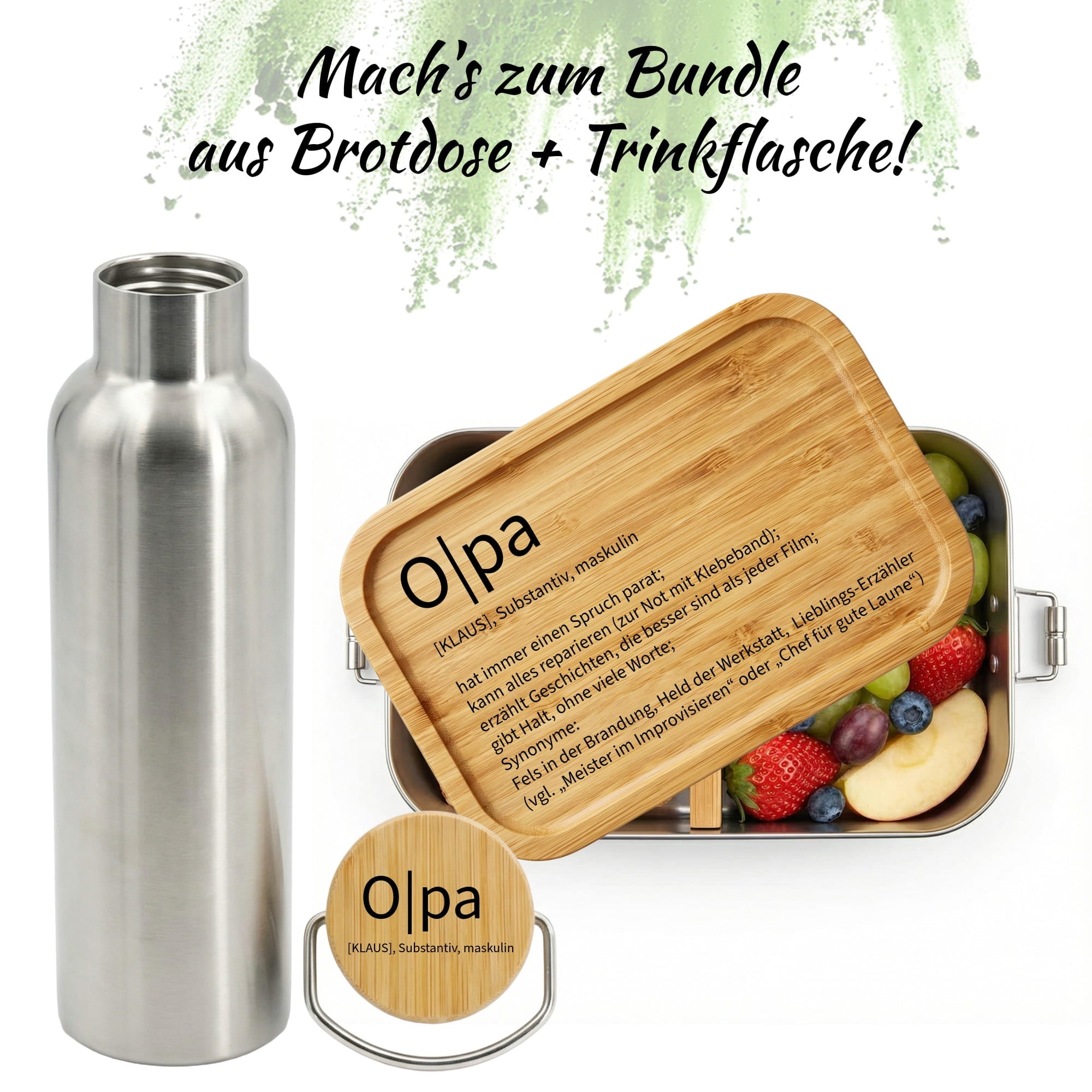 Geschenkset für Opa mit Brotdose und Edelstahl Trinkflasche
