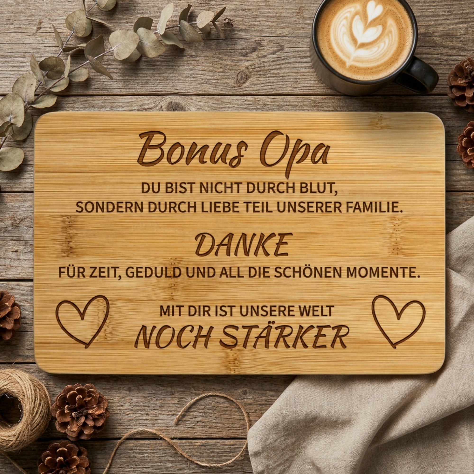 Frühstücksbrettchen aus Bambus mit Bonus Opa Gravur als Geschenk für Stiefopa oder Bonusopa