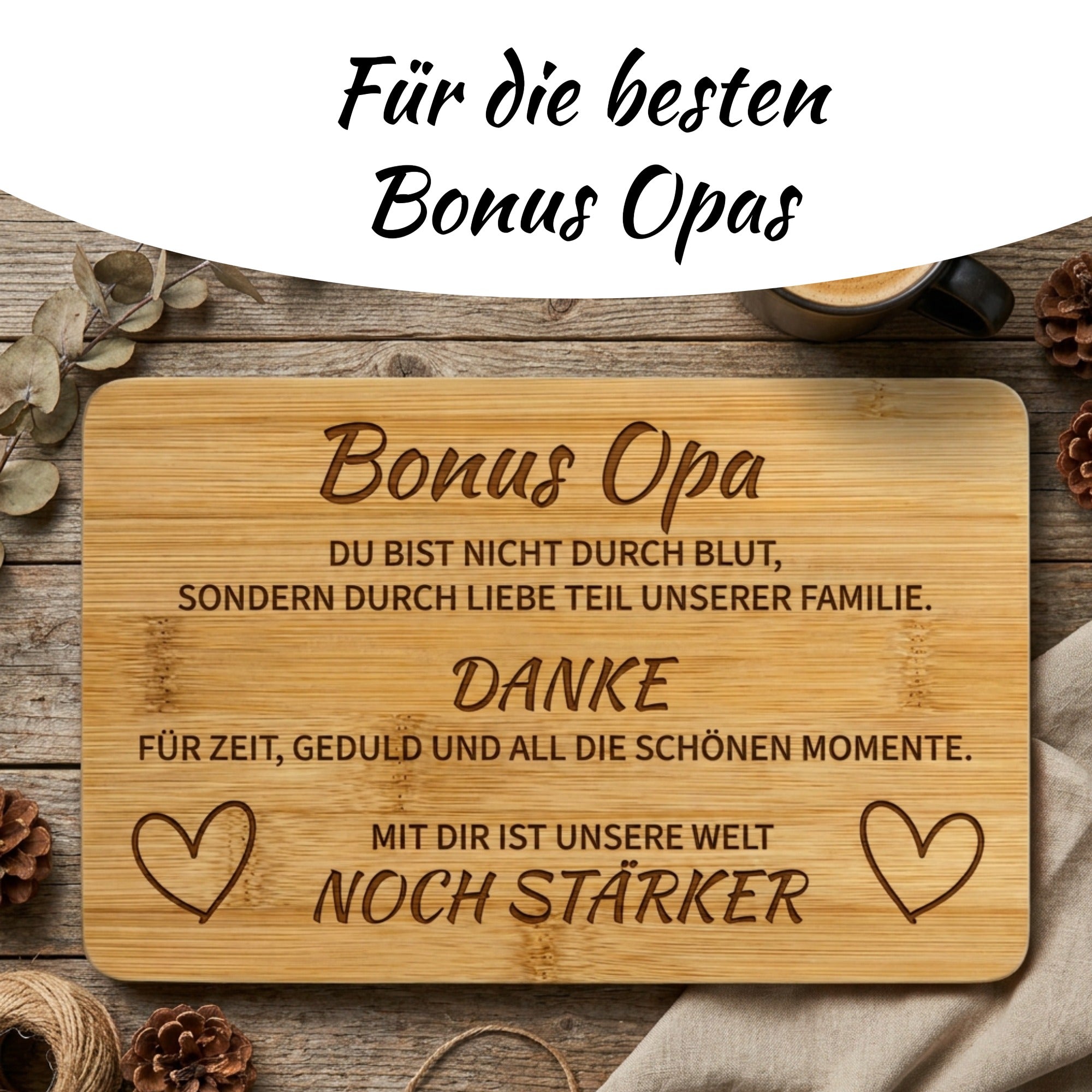 Geschenk für den besten Bonus Opa mit liebevoll graviertem Bambus Frühstücksbrettchen