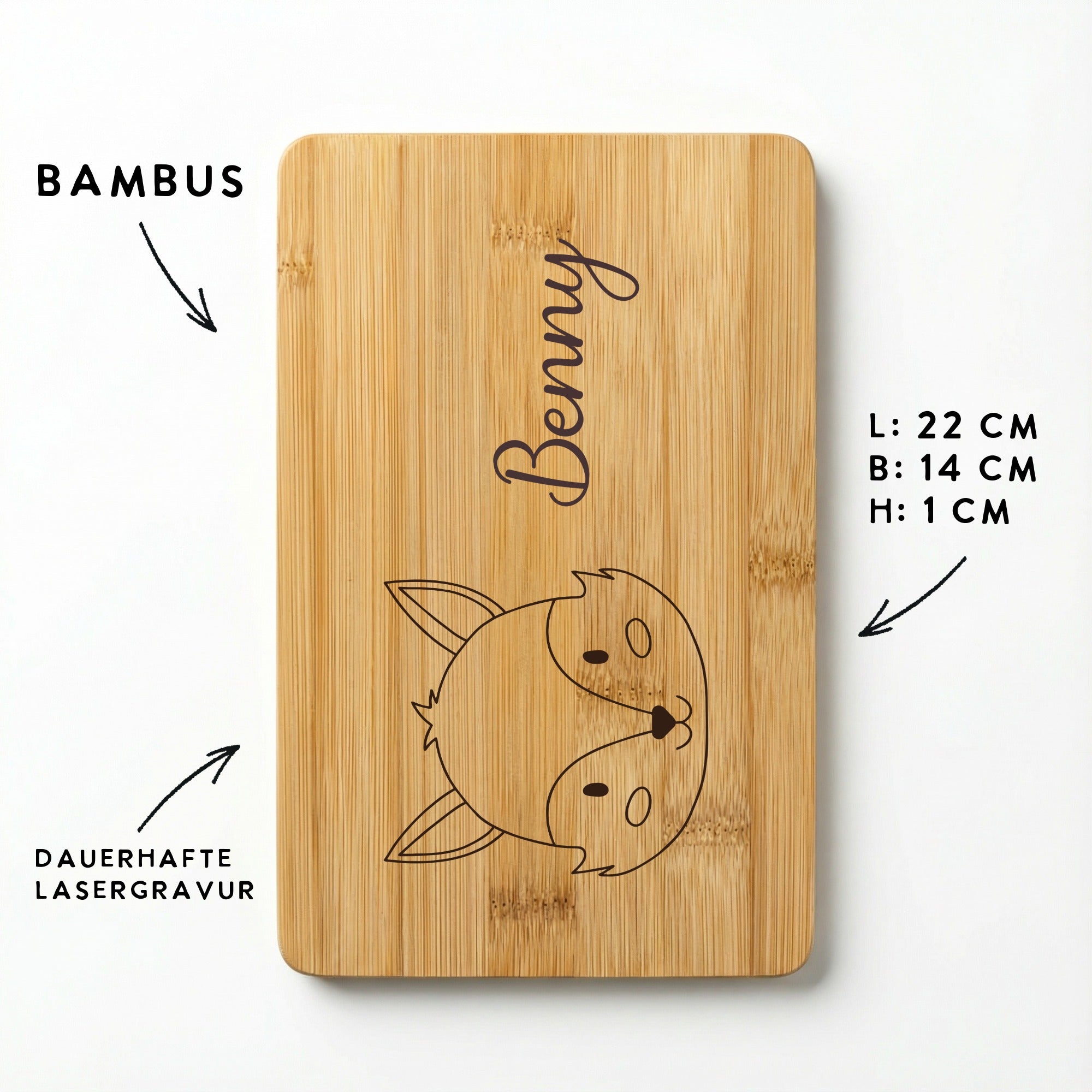 bambus brett graviert fuchs kinder maß 22x14 cm