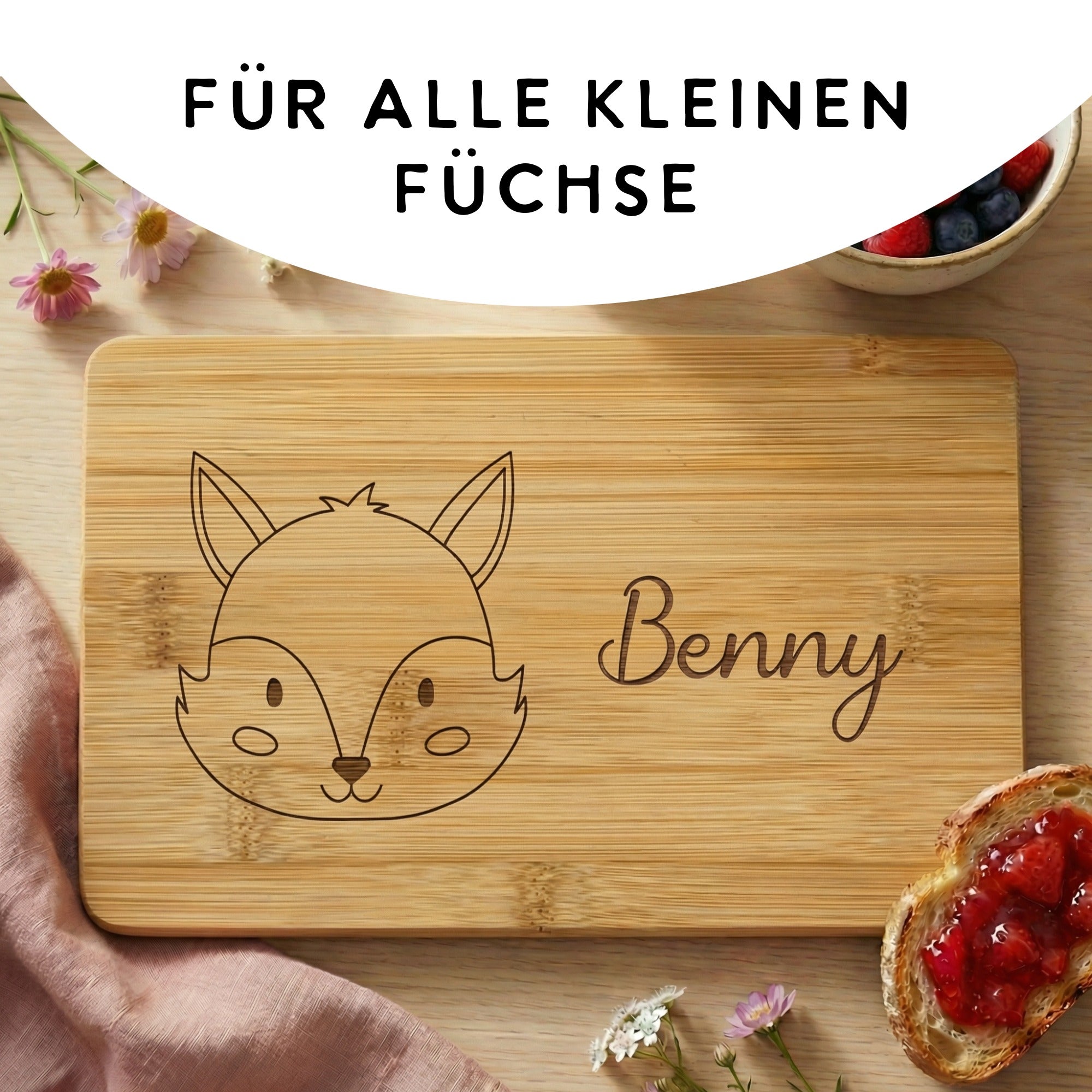 frühstücksbrett kinder personalisiert fuchs geschenk einschulung
