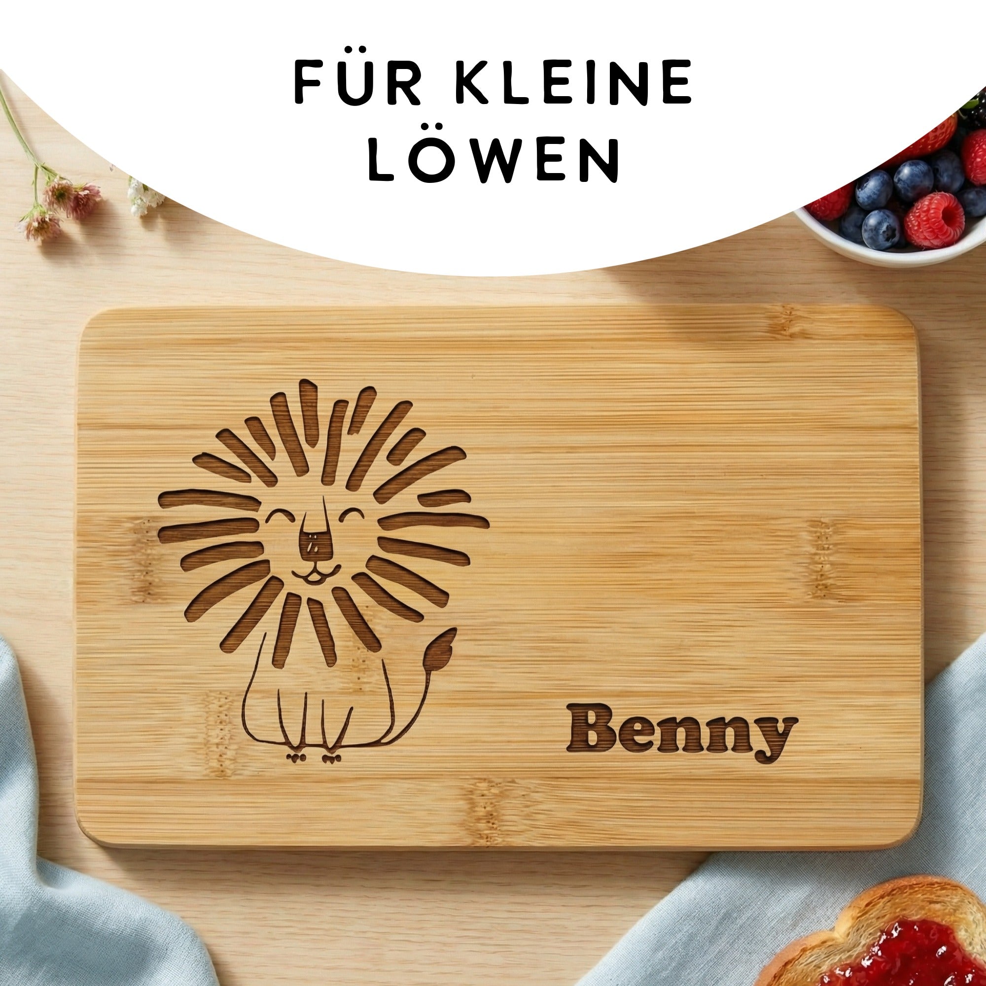Frühstücksbrettchen Kinder personalisiert Löwe Geschenk Einschulung