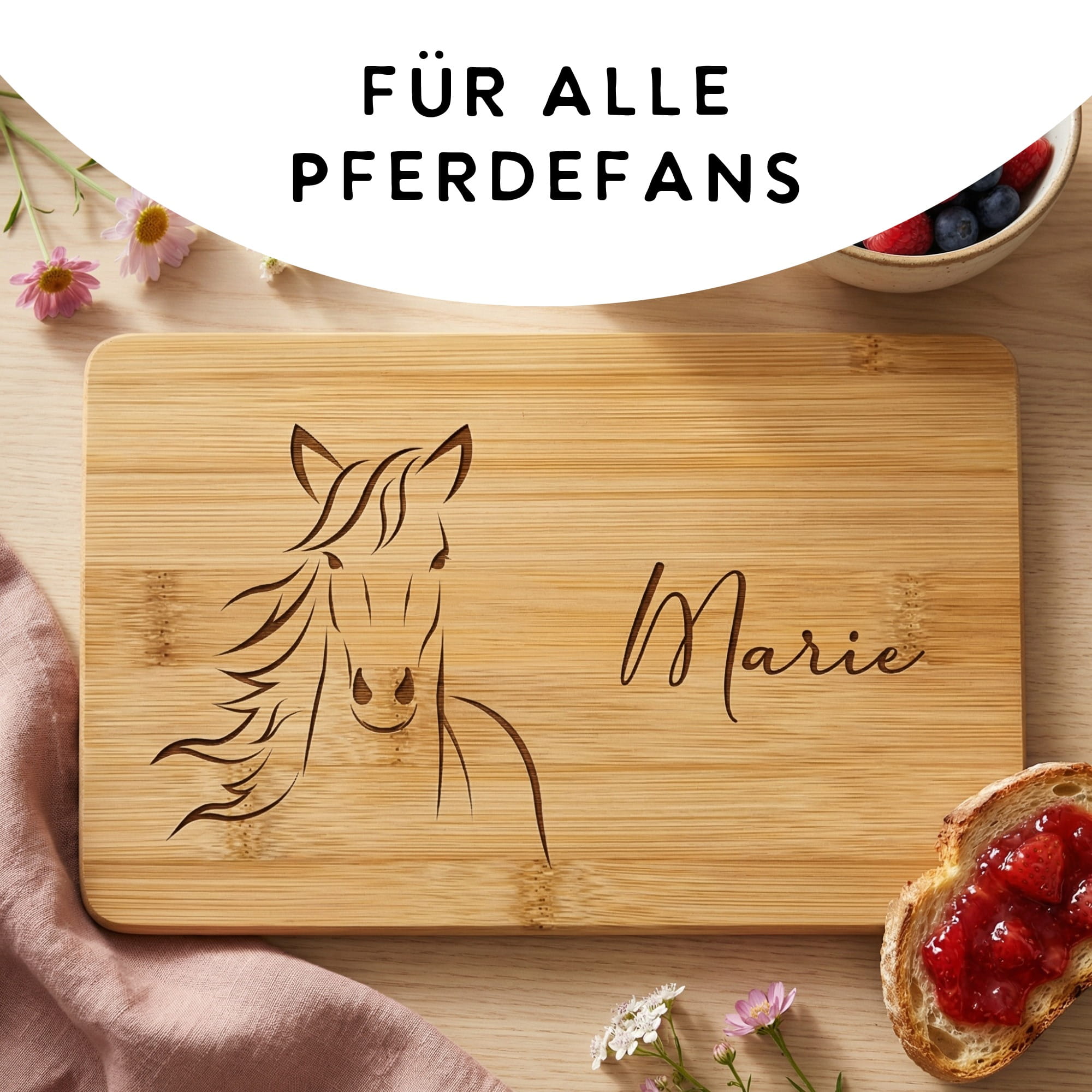 Geschenkidee für Pferdefans – personalisiertes Holzbrett mit Pferd und Name für Mädchen