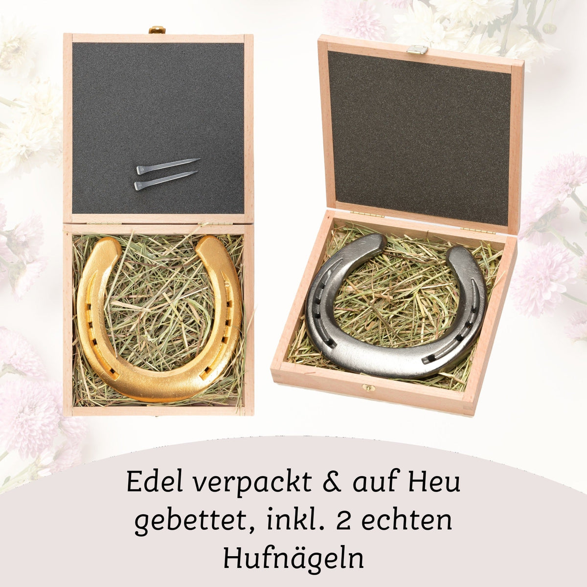 Hochzeitsgeschenk Glückshufeisen mit Holzbox „Alles Gute zur Hochzeit“ – Ansicht 4
