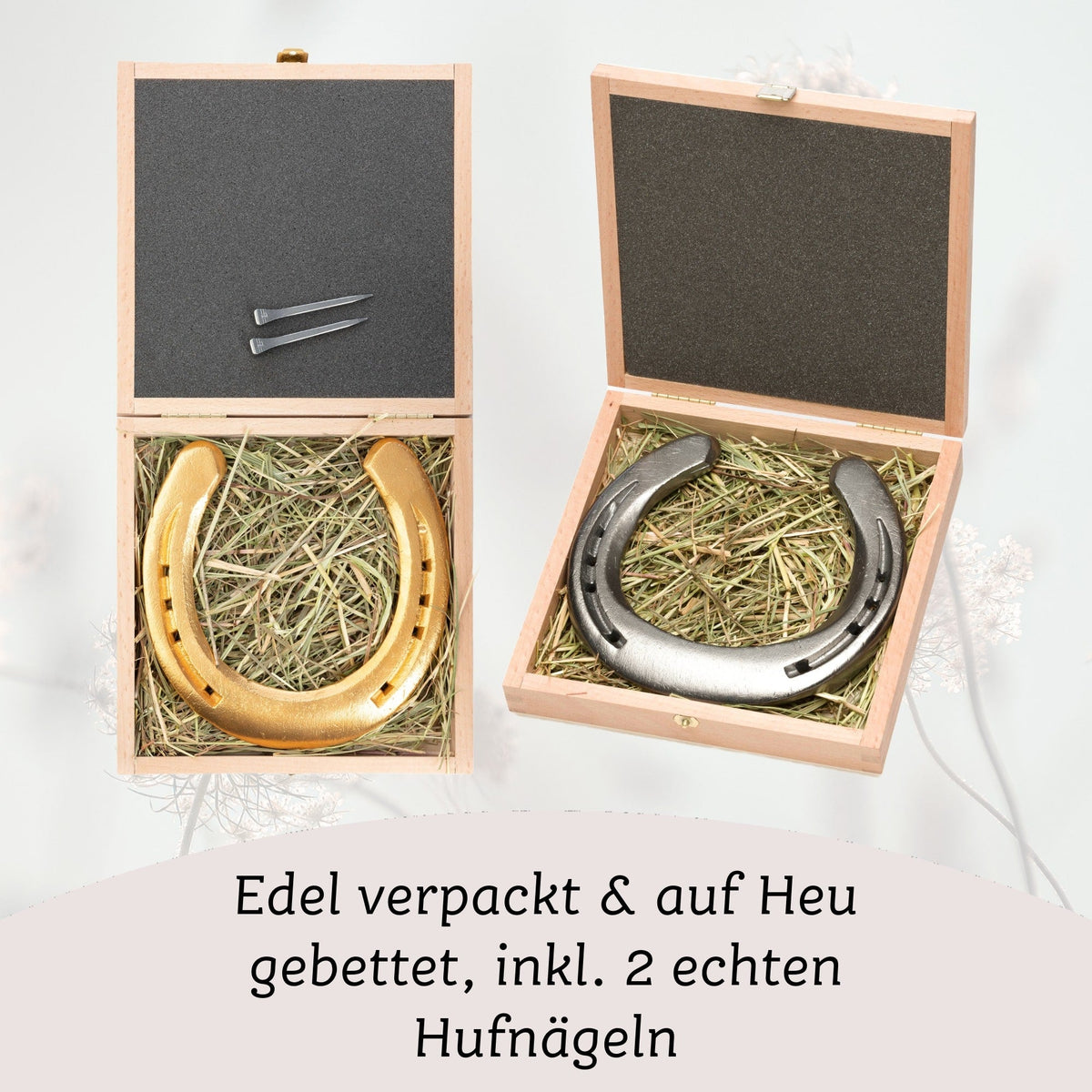 Hochzeitsgeschenk Glückshufeisen mit Holzbox „Tauben“ – Ansicht 4