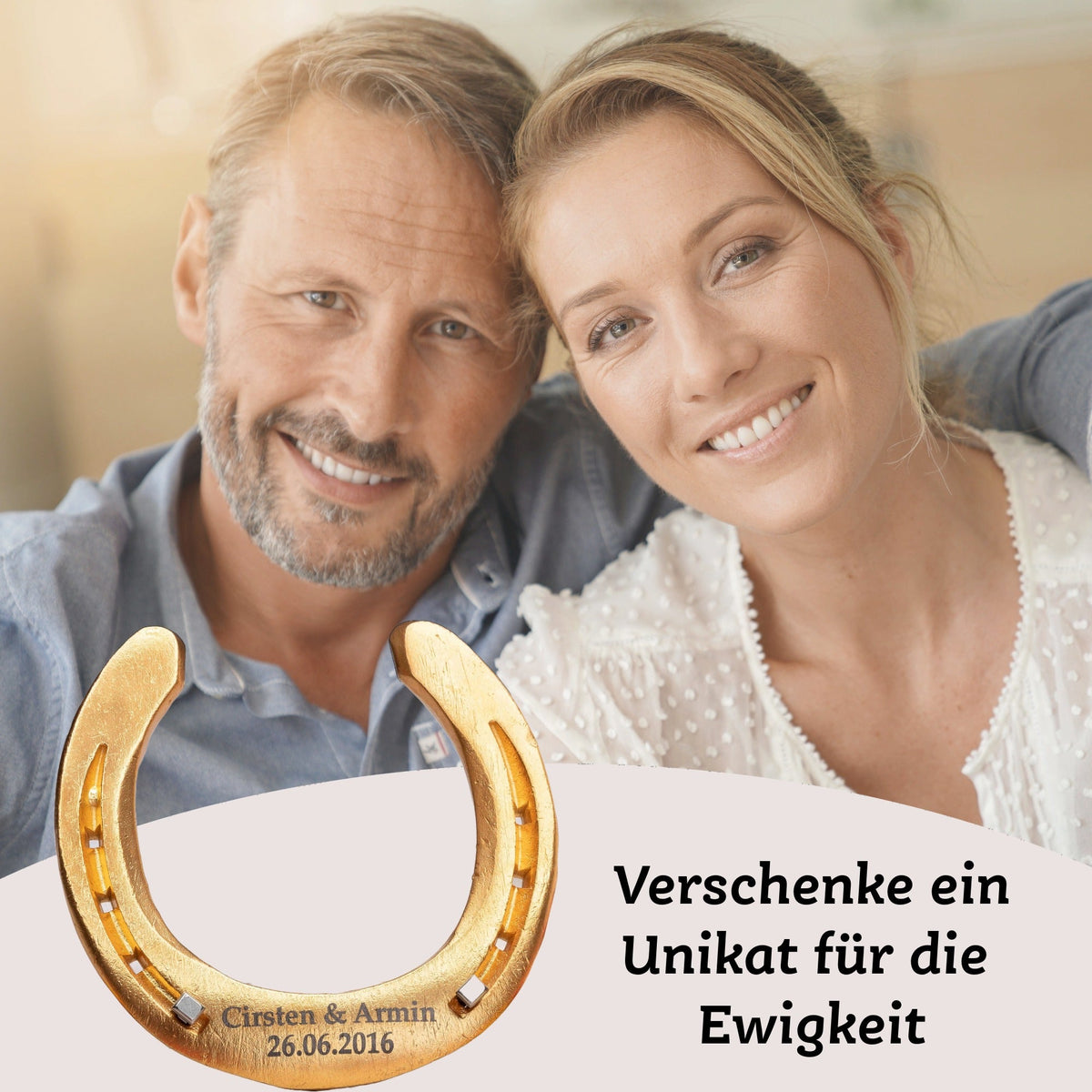 Glückshufeisen zur Silberhochzeit mit gravierter Holz-Geschenkbox – Ansicht 6