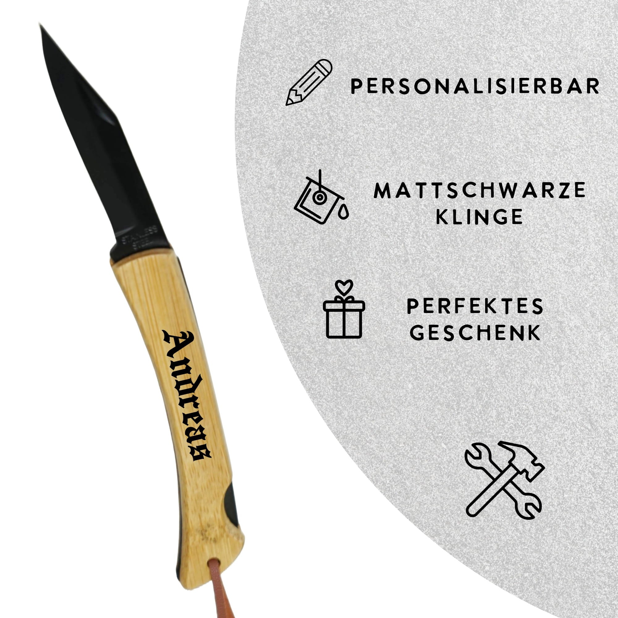 Taschenmesser mit schwarzer Klinge – personalisierbar mit Name